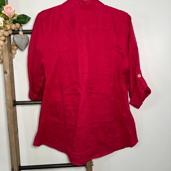 Soft Surroundings 3/4 Sleeve Linen Button‎ Up Blouse Size Petite Small - Picture 5 of 7